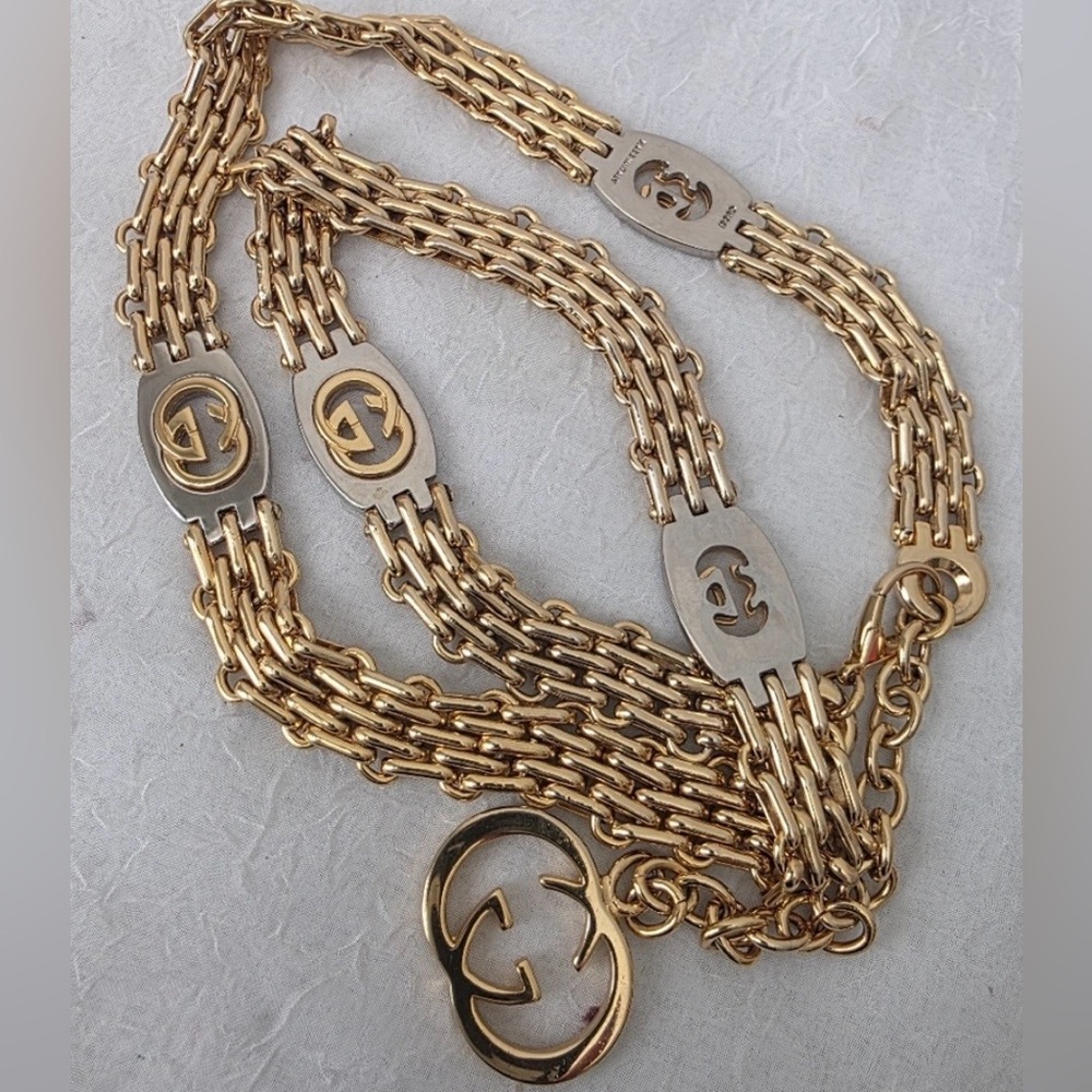 Gucci Gold and Silver Interlocking GG Chain Belt - Picture 4 of 16